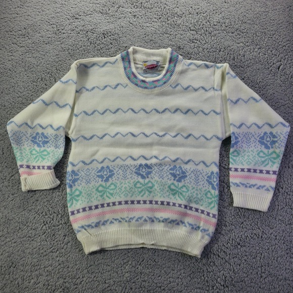 Zephyr Other - Vintage Zephyr Kids White Pastel Fair Isle Metallic Knit Sweater Canada S